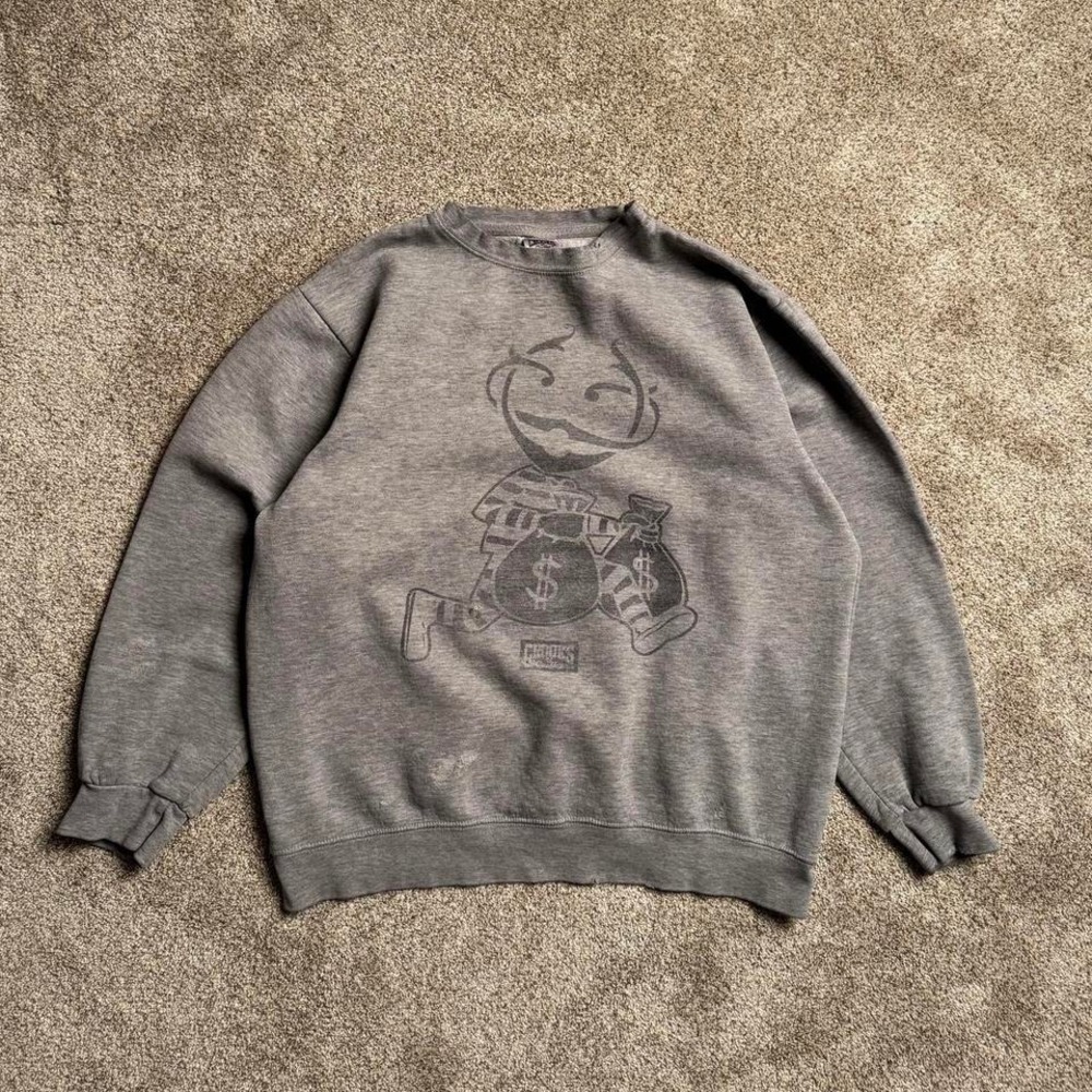 HEATHER GREY CROOKS & CASTLES DISTRESSED "ROBBER" SWEATSHIRT